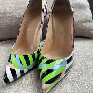 Christian Louboutin, Pigalle Follies 100 Patent Cinestripes, Size 36, US Size 6